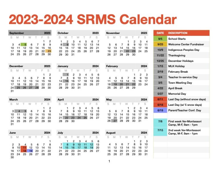 Calendar Saxtons River Montessori School